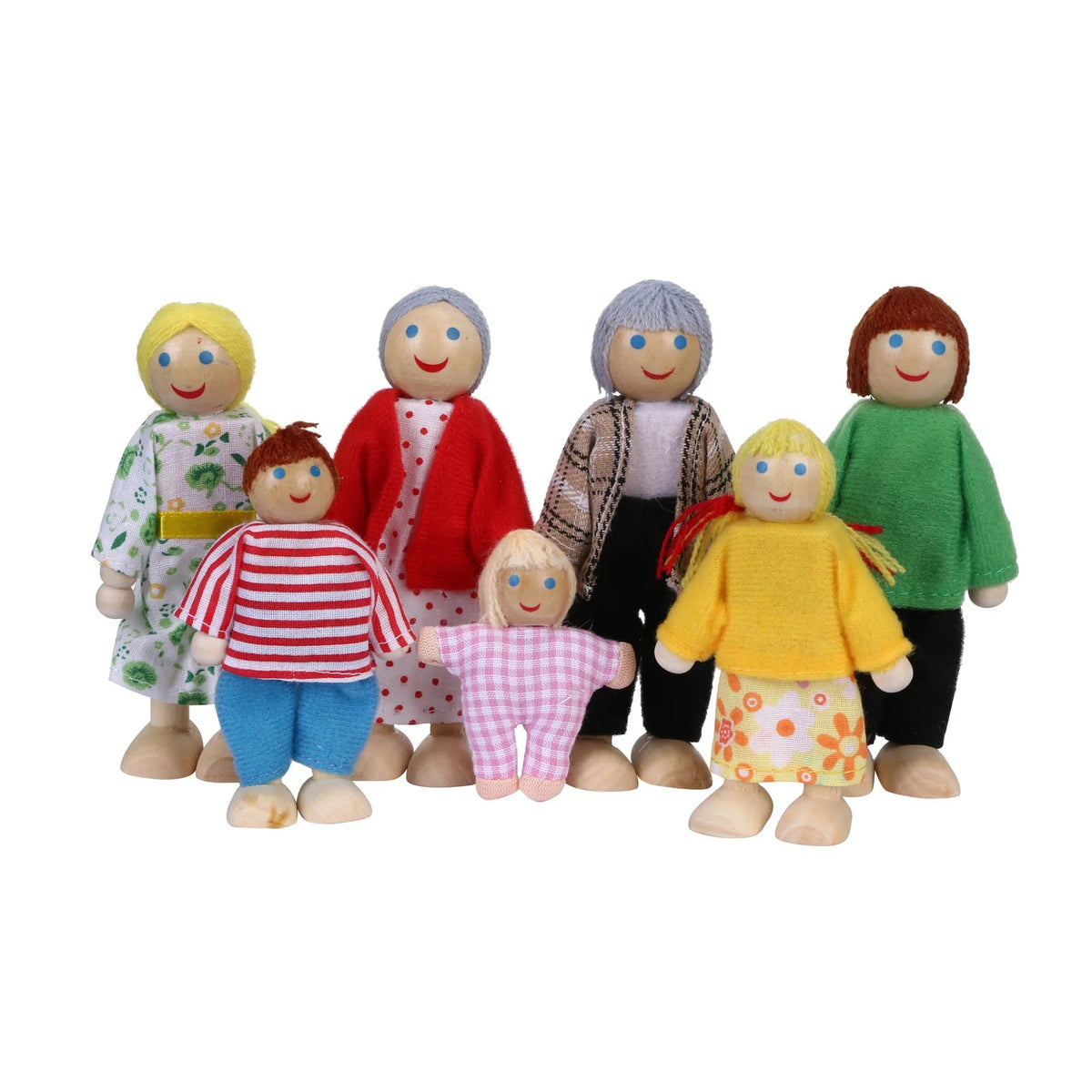 Wooden Dolls Family Playset Set of 7 E4348