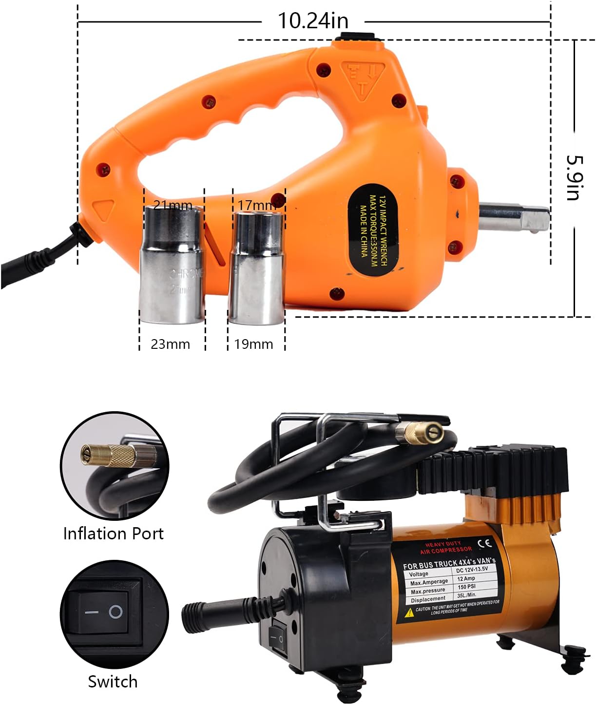 Electric Car Floor Jack Set 3 Ton 12v Scissor Lift Jack with Impact Wrench and Tire Inflator Pump A842379