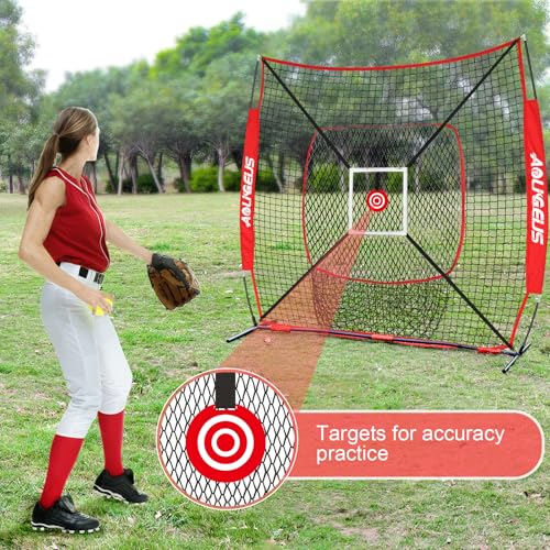 Baseball Softball Practice Net with Batting Tee and Bow Frame E711659