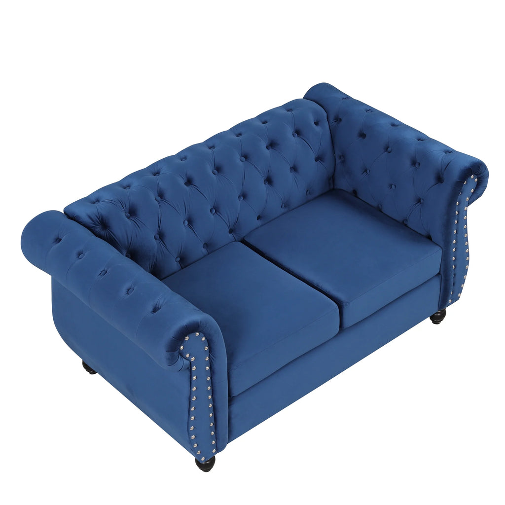 Blue Plush Upholstered Sofa with Solid Wood Legs V292396