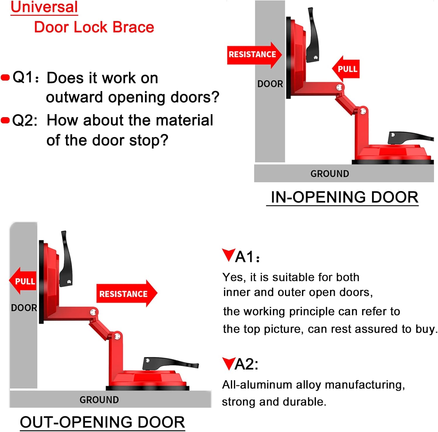 Door Jammer, Portable Door Lock Brace, Metal, Pack of 2 O133394