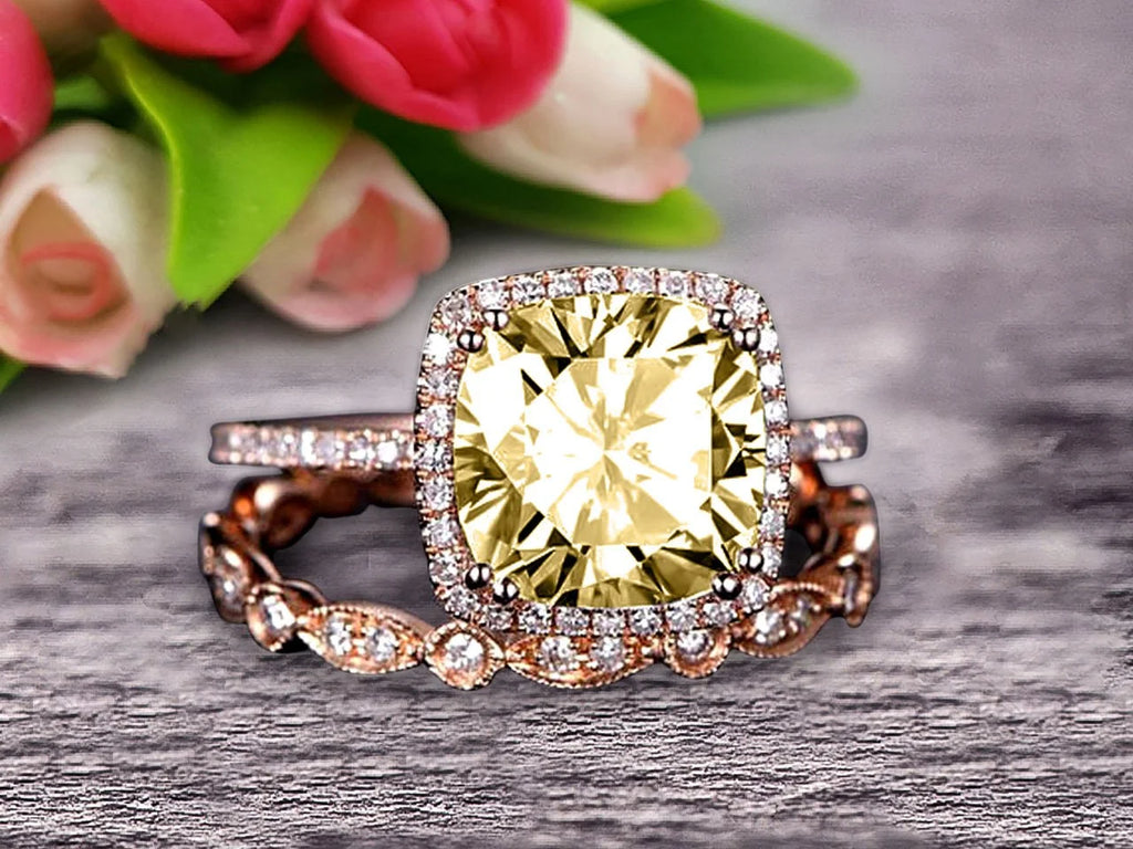 10k Rose Gold Cushion Champagne Diamond Engagement Ring S6322