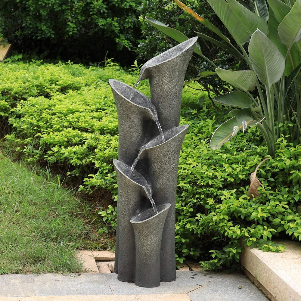 5-Tier Outdoor Water Fountains with LED Lights, 40" High E7093