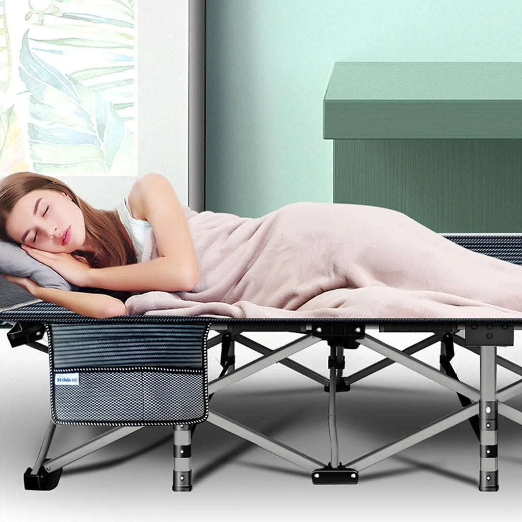 Folding Camping Cot with Thick Mattress, Double Layer Oxford, Carry Bag O6597