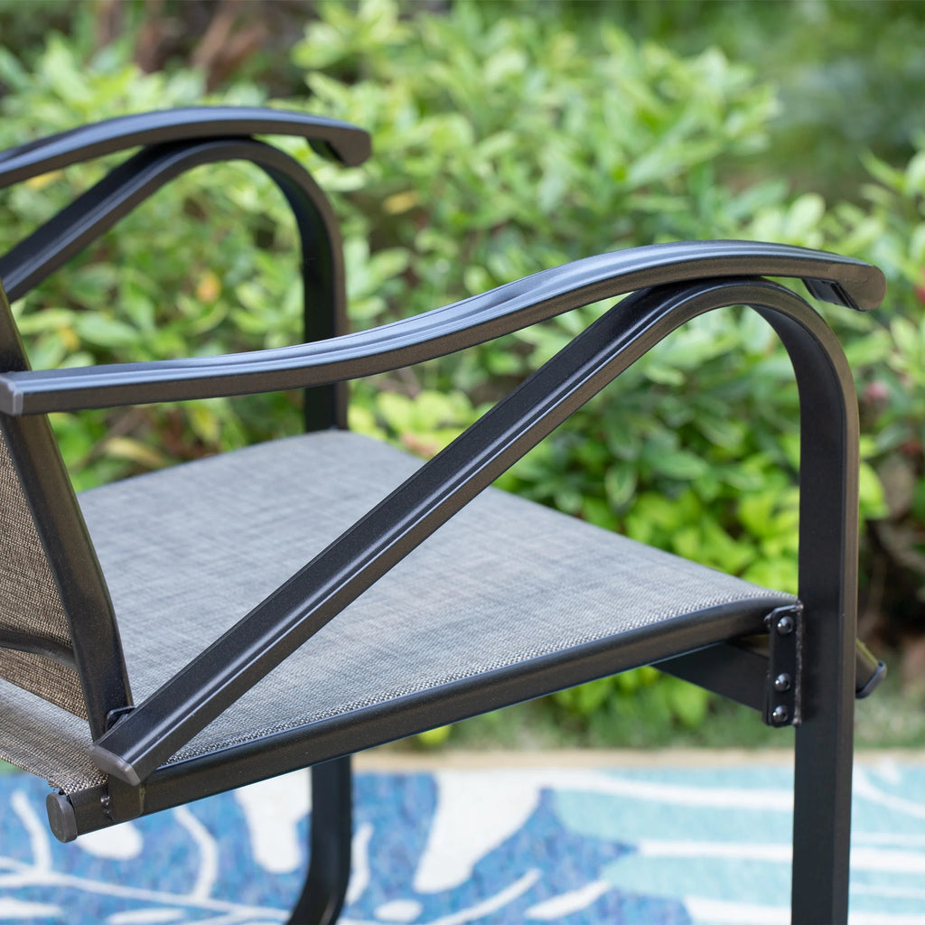 7-Piece Outdoor Patio Dining Set with 6 Rocking Chairs & 1 Metal Frame Dining Table, Black & Gray O138