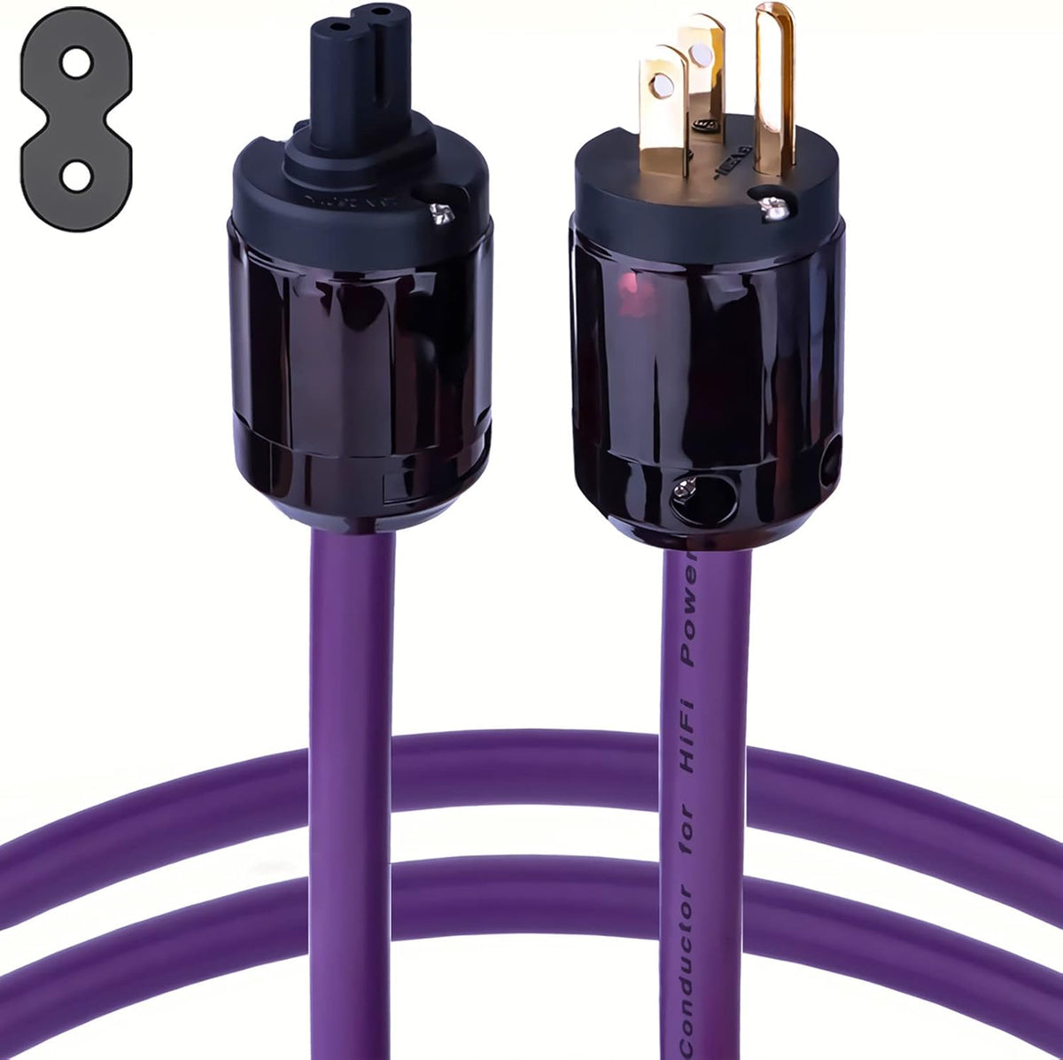 12AWG 7N OCC Power Cable with 24K Gold Plated Plug and IEC320-C15 Connector, 6.6FT/2M Y24097