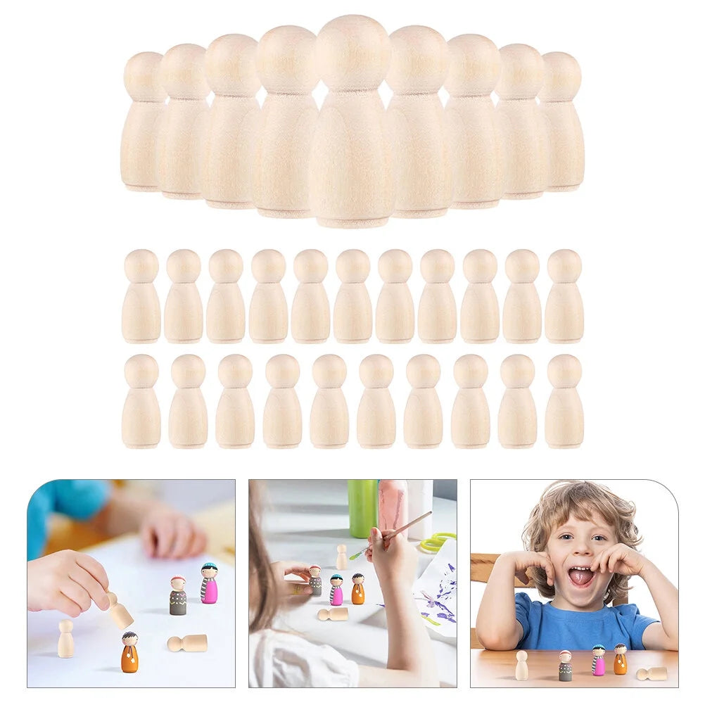 120 Pcs Unfinished Wooden Peg Dolls J391