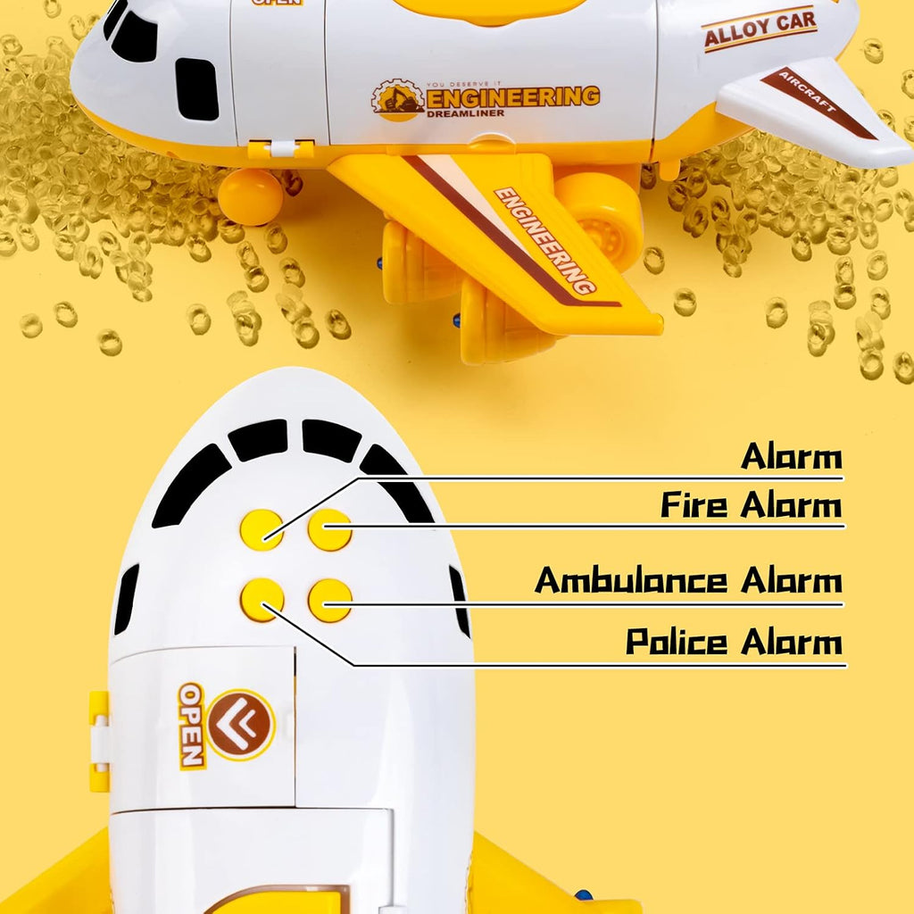 Toddler Airplane Toys with Lights and Sounds, Transport Cargo Airplane with 4 Construction Cars A54227