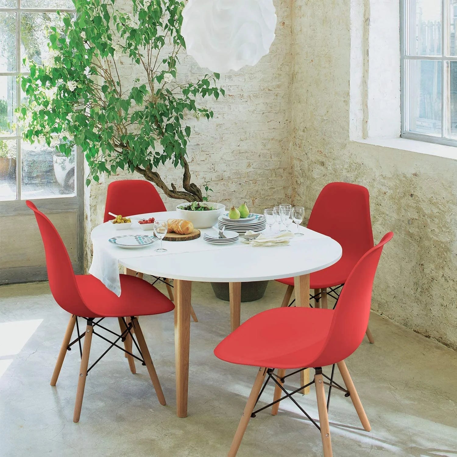 Red Plastic Dining Chair Set of 4 J80473