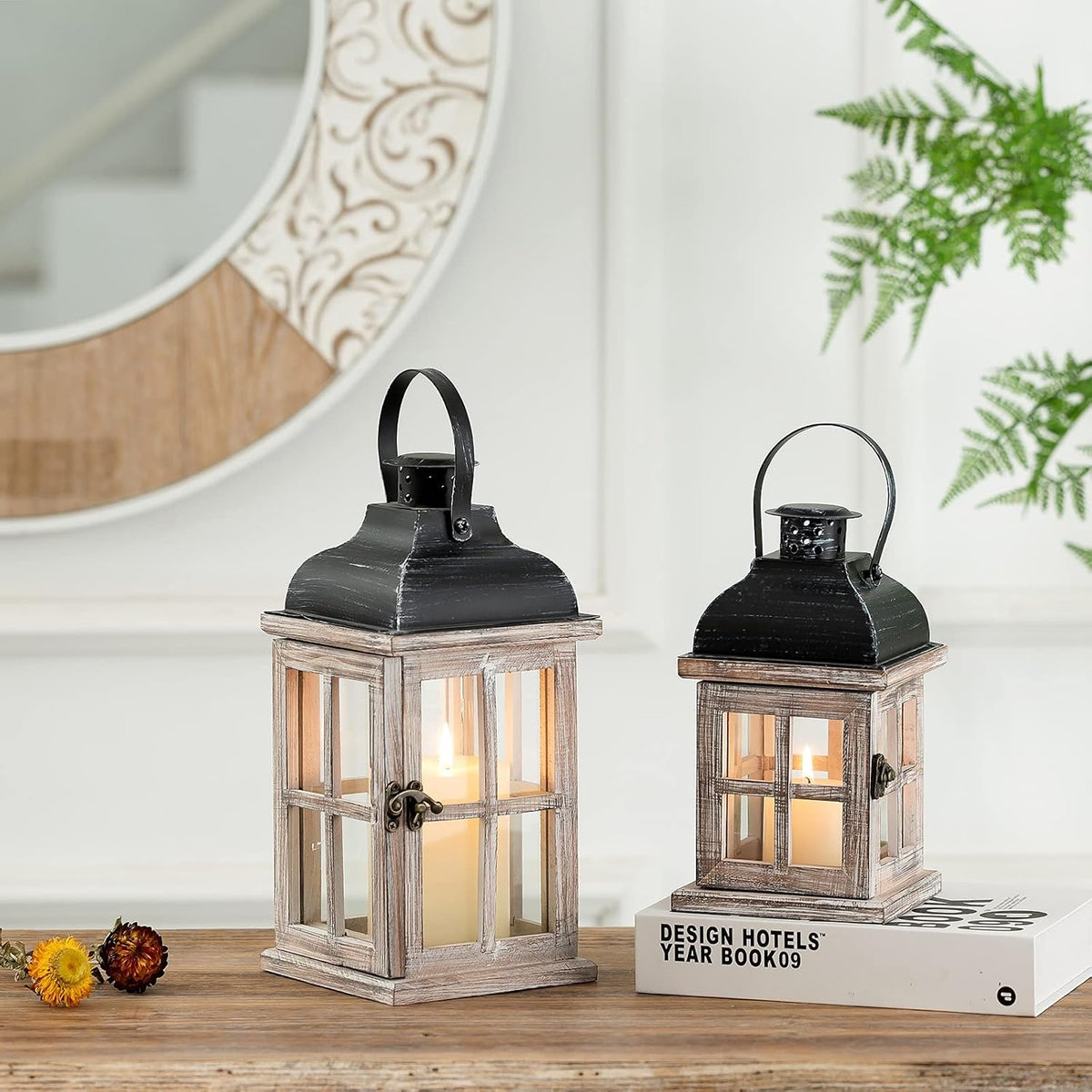 Rustic Wooden Candle Lantern Y2619