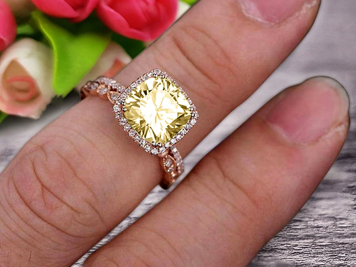 10k Rose Gold Cushion Champagne Diamond Engagement Ring S6322