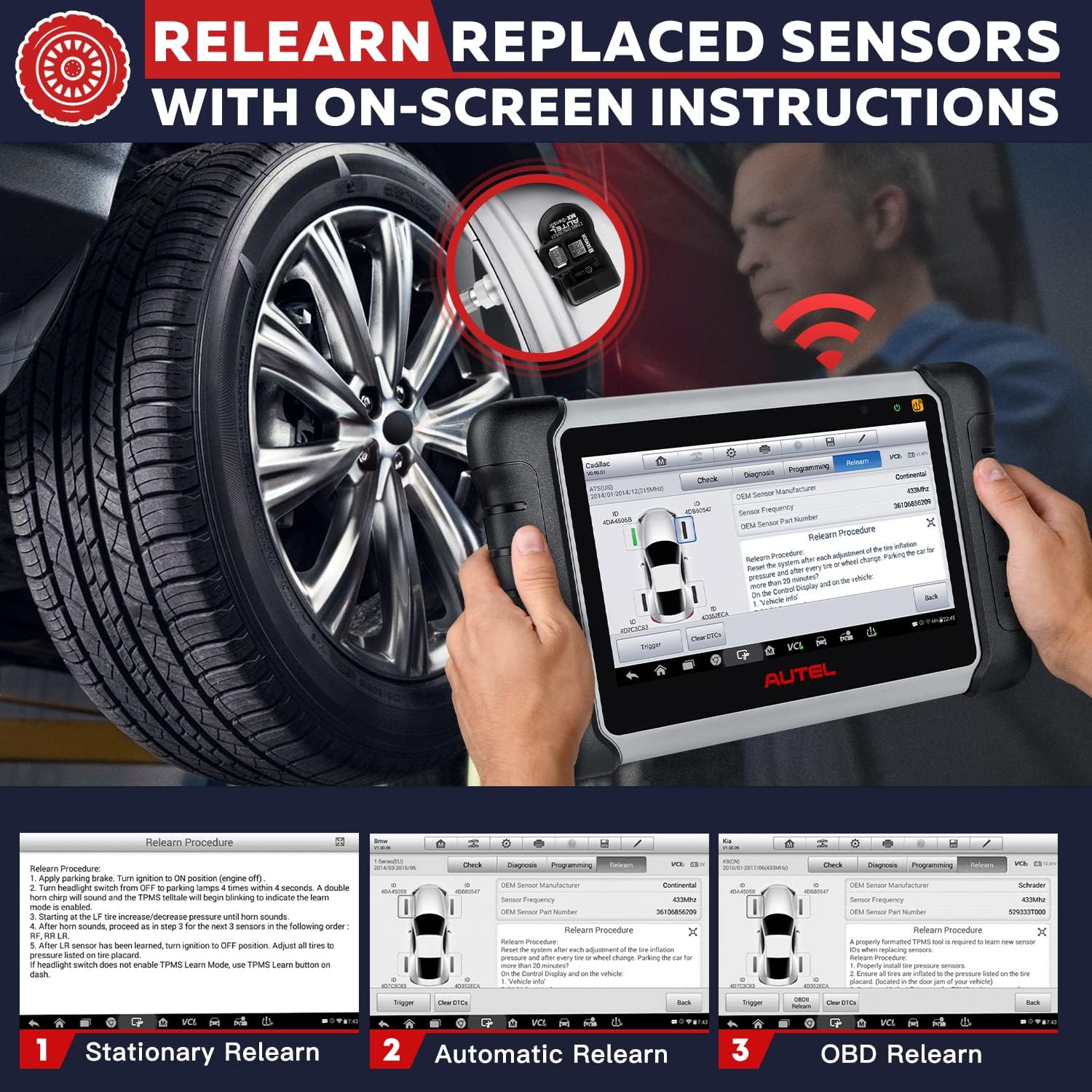 Autel MaxiCOM MK808TS Pro 4PCS 2in1 315/433Mhz TPMS Sensors Diagnostic Scan Tool L426