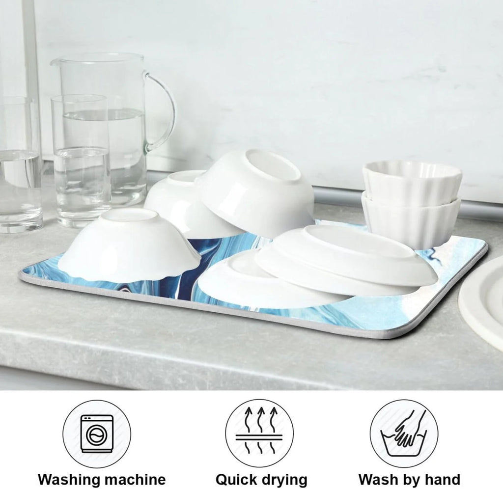Blue Powder Dish Drying Mat for Kitchen Counter Y580