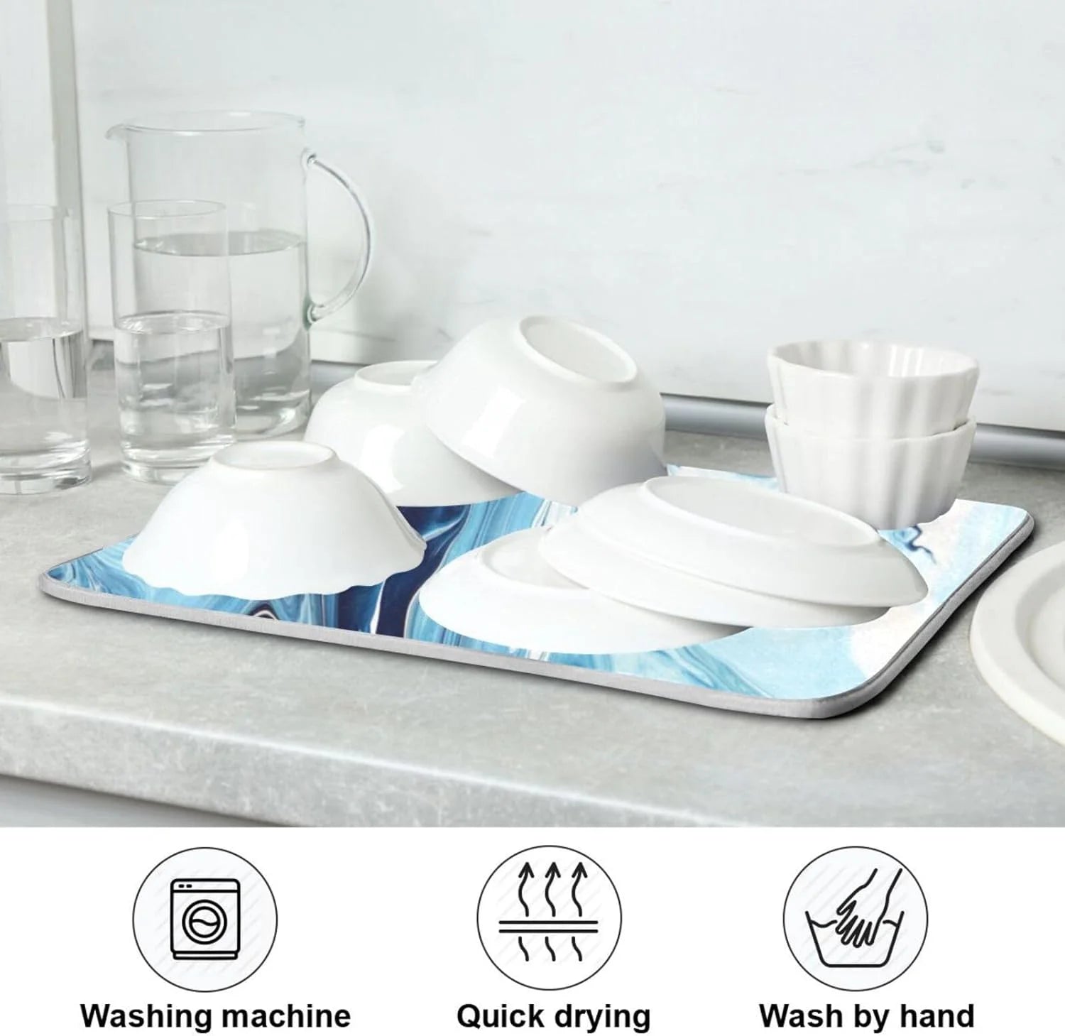 Blue Powder Dish Drying Mat for Kitchen Counter Y580