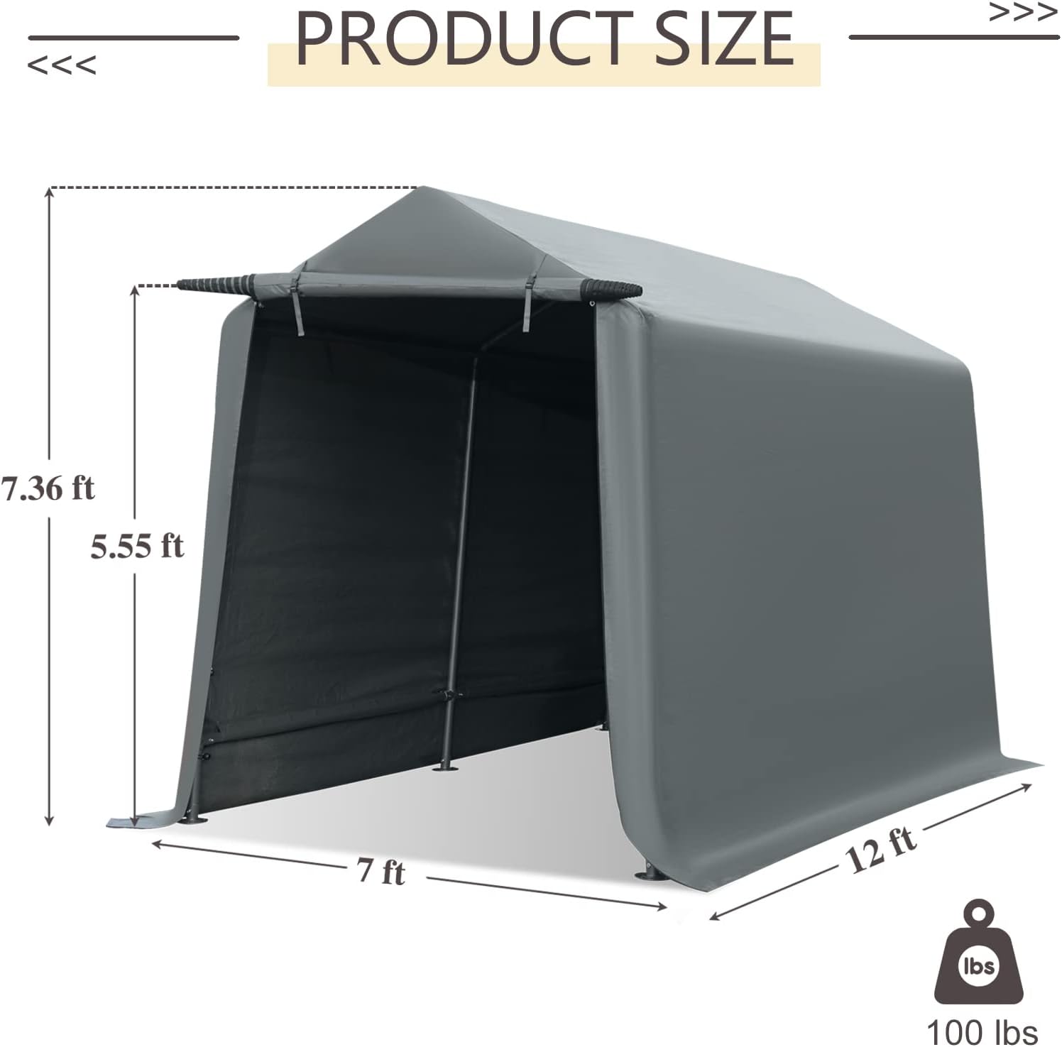 10x10 ft Portable Storage Shed with Roll-up Zipper Door, Gray O449