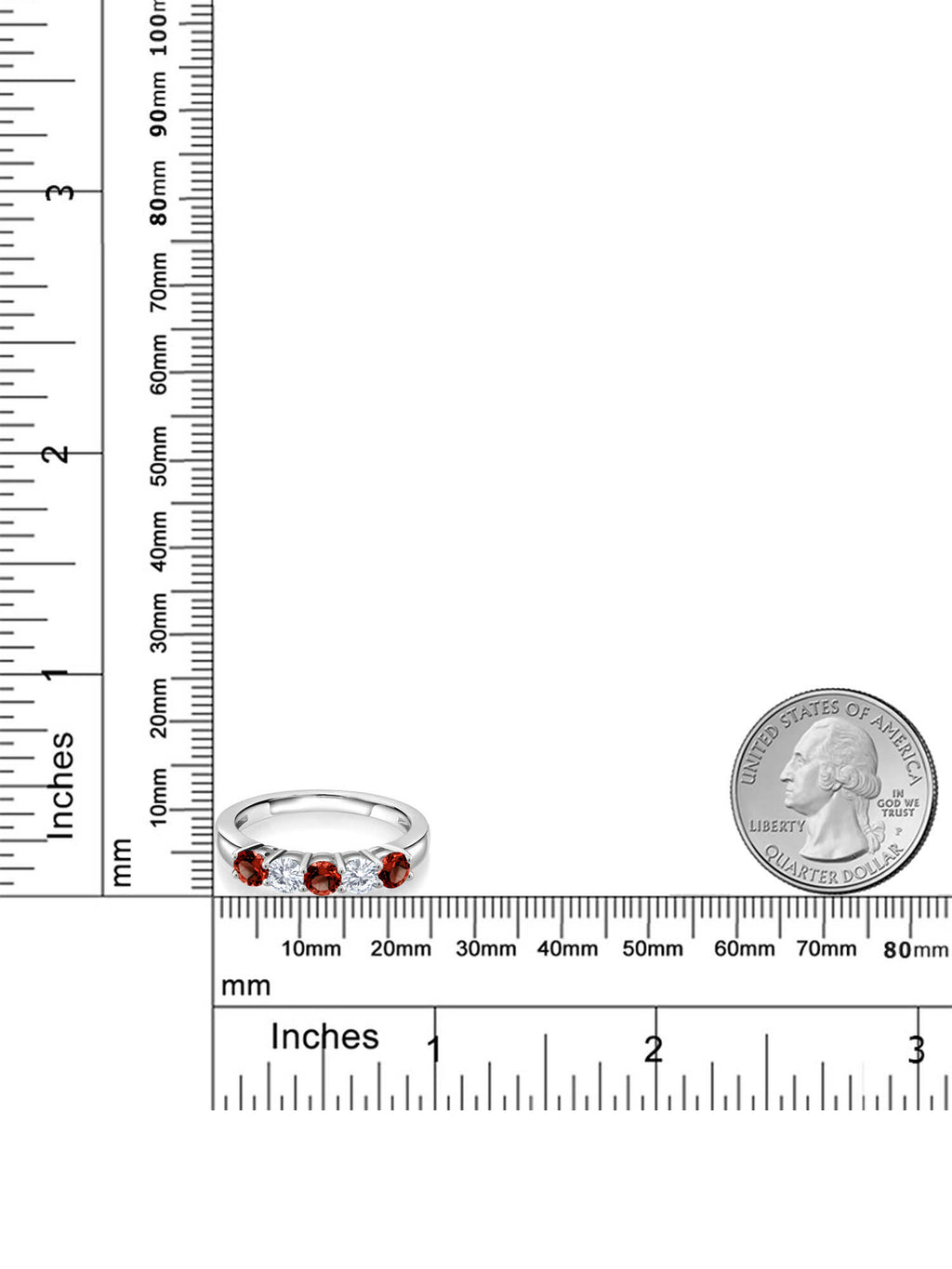 925 Sterling Silver Red Garnet and White Moissanite Wedding Band Ring G50199