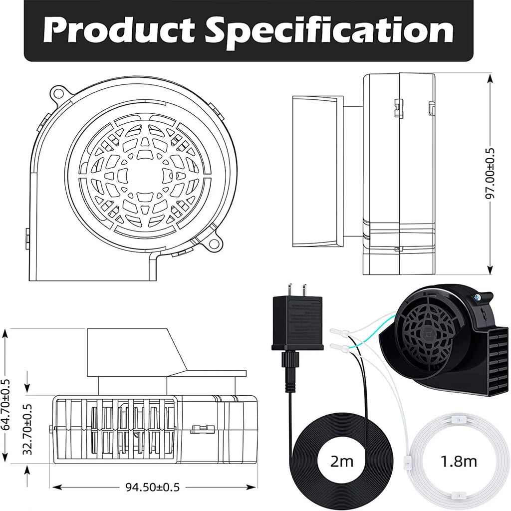 Air Blower for Inflatables, 12V/ 1.0A Fan Blower Replacement Motor D527