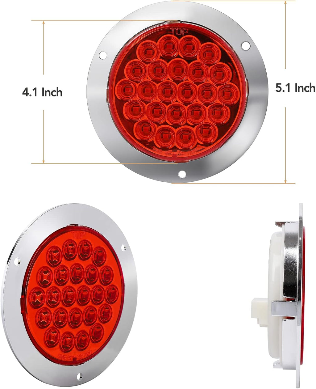Red 4 Inch 24 LED Trailer Tail Light, 12V IP65 Waterproof, 4 Pcs X52023