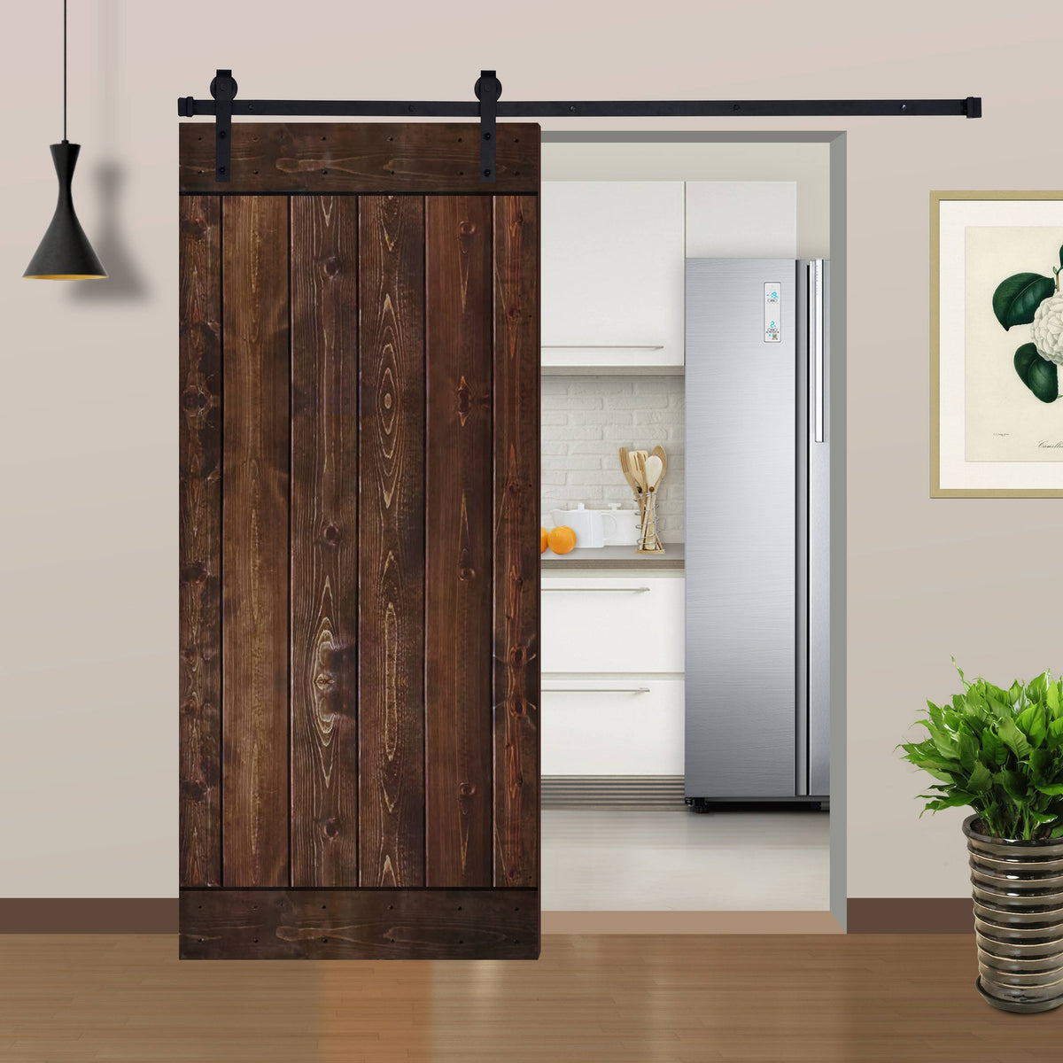 Paneled Manufactured Wood Barn Door with Installation Hardware Kit W833