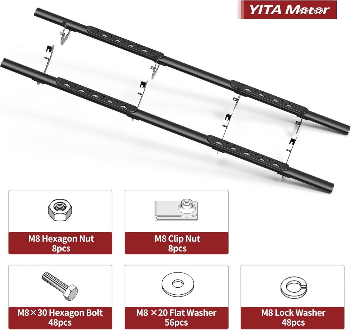 Black Powder Coated Side Steps Running Boards W49678