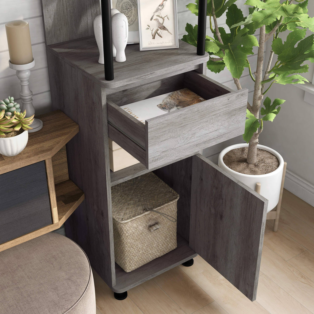 Industrial 4-Shelf Accent Bookcase - Antique Grey Oak K1424