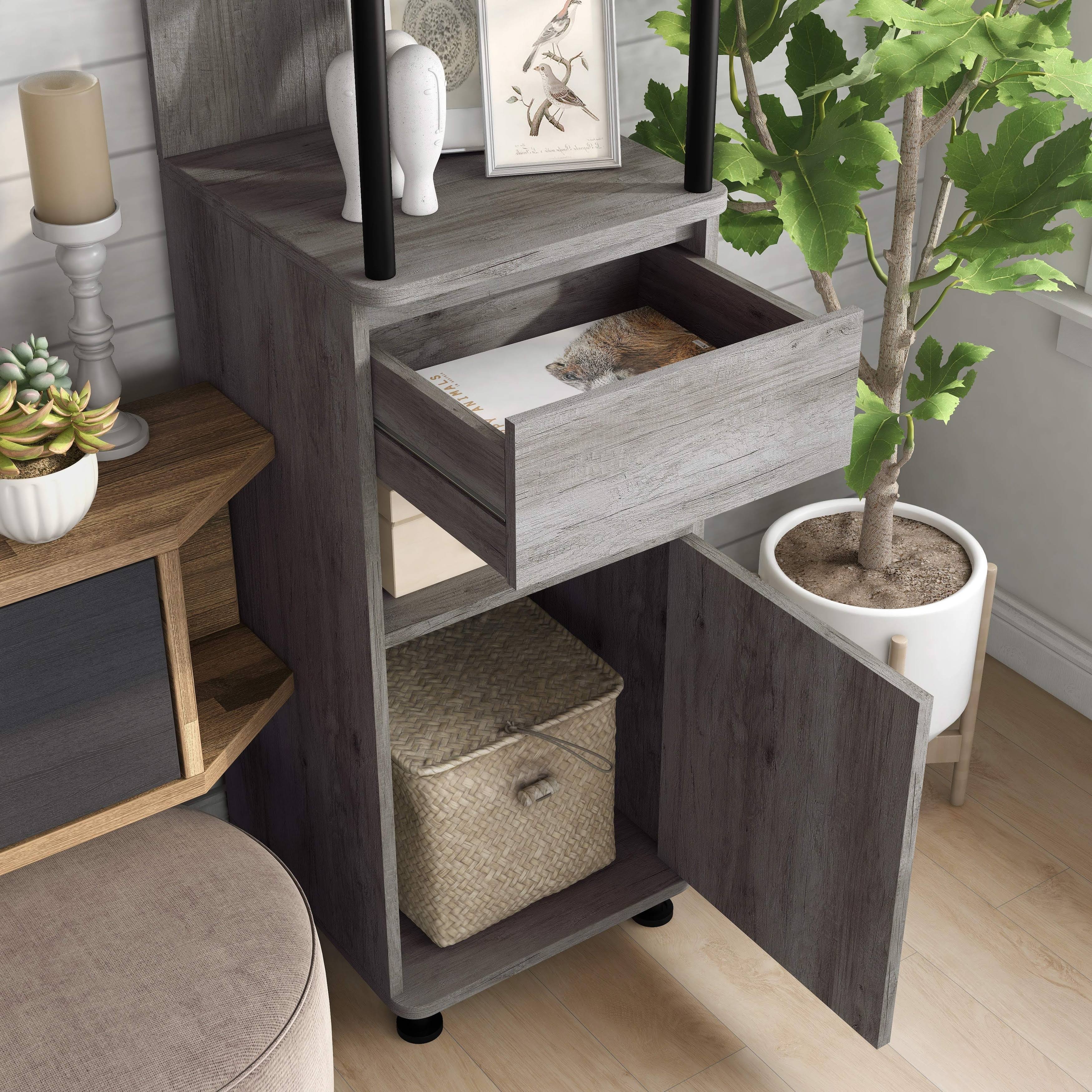 Industrial 4-Shelf Accent Bookcase - Antique Grey Oak K1424