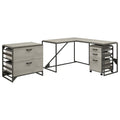 White L Shaped Industrial Desk with File Cabinets K363
