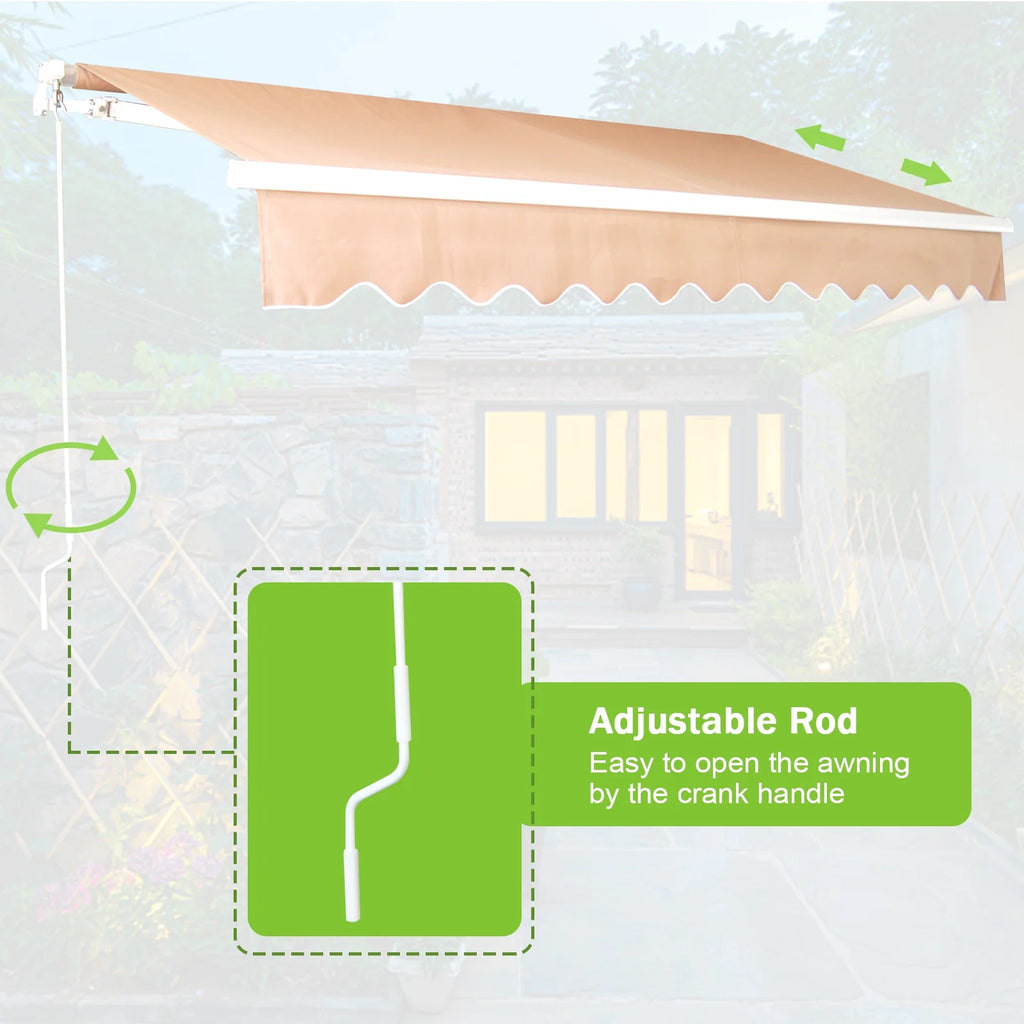 Retractable Patio Awning 6.5’x8.2’ Sun Shade with Manual Crank Handle, Tan H59923