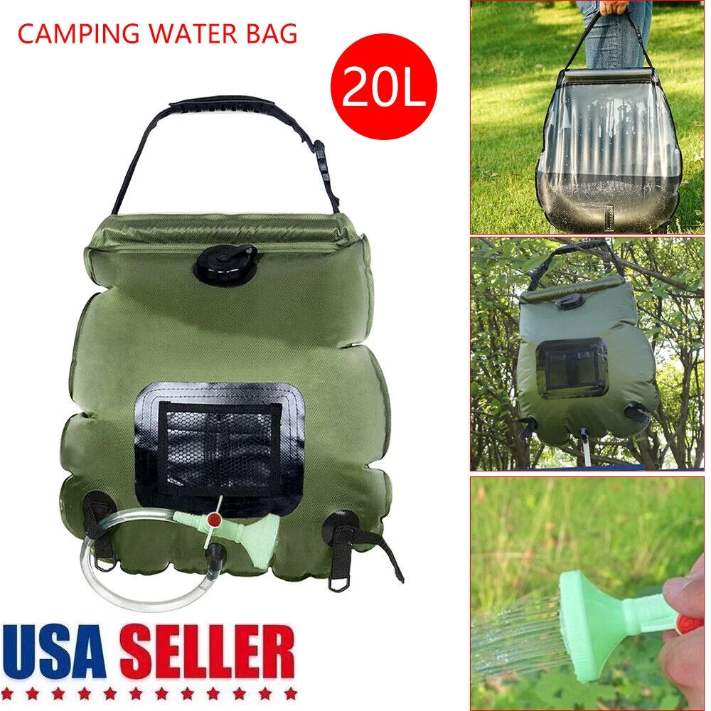 5 Gallon Solar Heated Camping Shower Bag with Removable Hose, Green PVC O492121