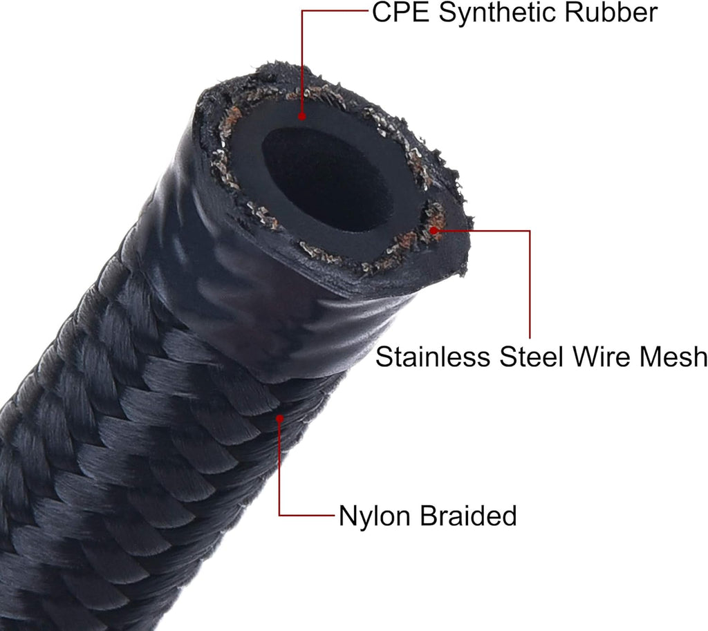 6AN Braided Nylon Stainless Steel Fuel Line Hose 20FT Black Pack of 2 R371855