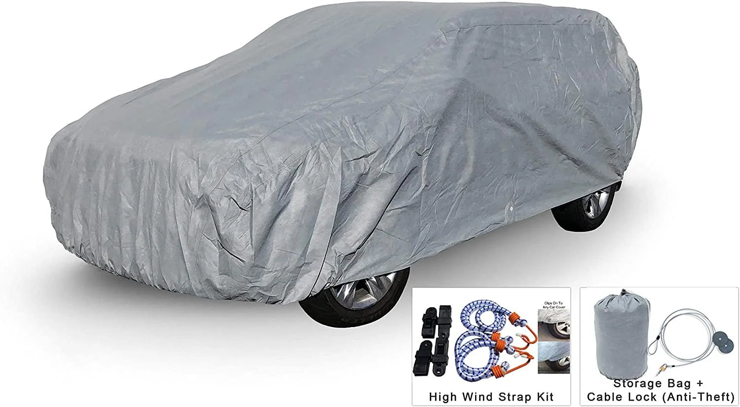 SUV Car Cover 184 inches Long Outdoor with Cable Lock, Bag & Wind Straps L22337
