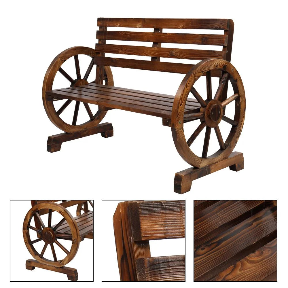 Rustic 2-Person Wooden Wagon Wheel Bench K5257