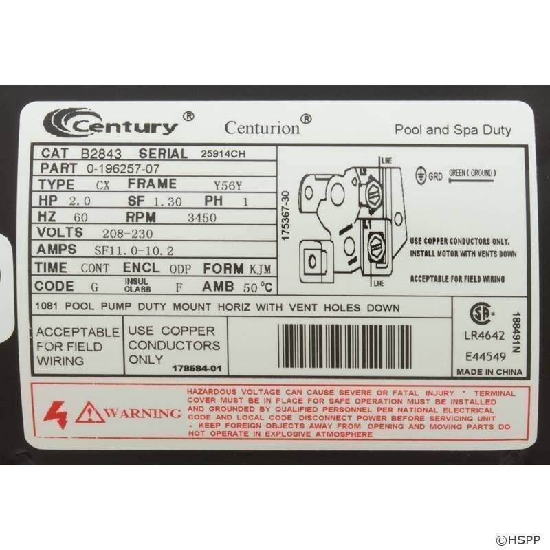 Square Flange 2HP Full Rated 56Y Pool and Spa Pump Motor L69073