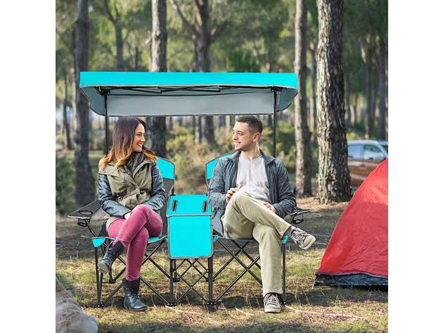 Turquoise Portable Folding Camping Canopy Chair with Cup Holder Cooler C637