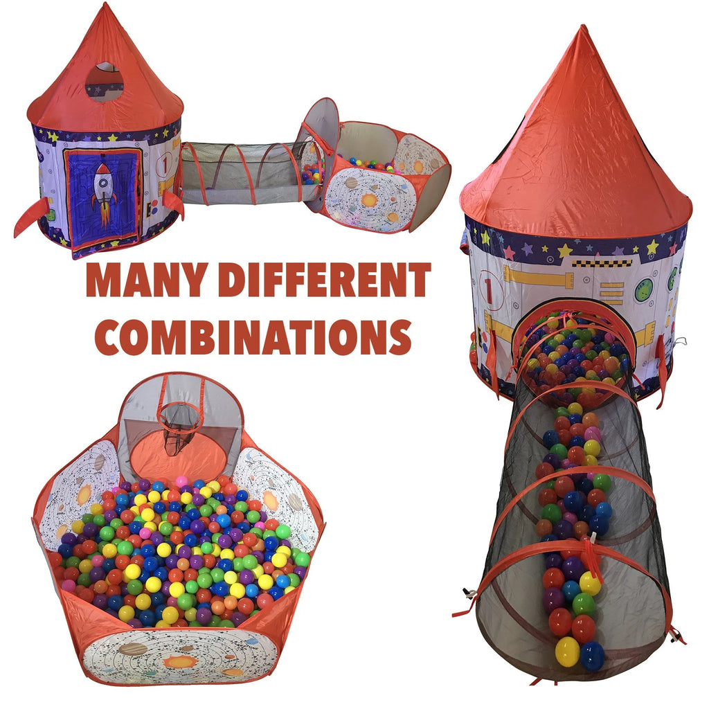 3pc Kids Play Tent Tunnel and Ball Pit with Basketball Hoop W41886