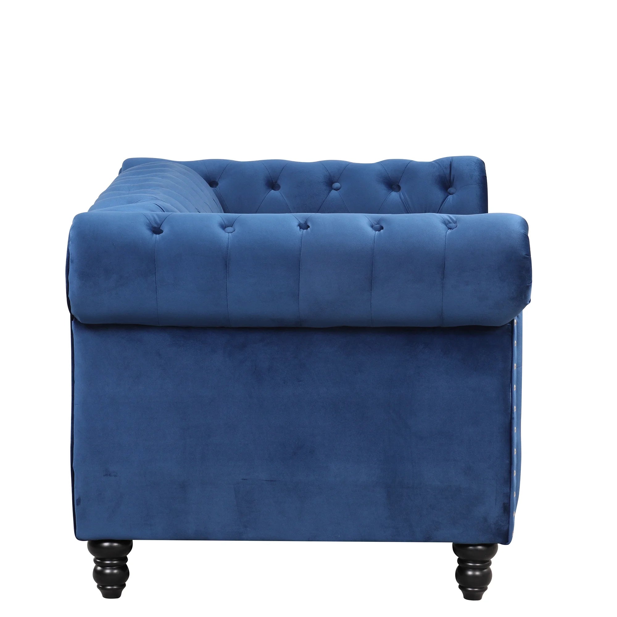Blue Plush Upholstered Sofa with Solid Wood Legs V292396