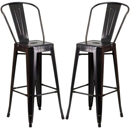 Industrial Black Antique Gold Metal Barstool V530804