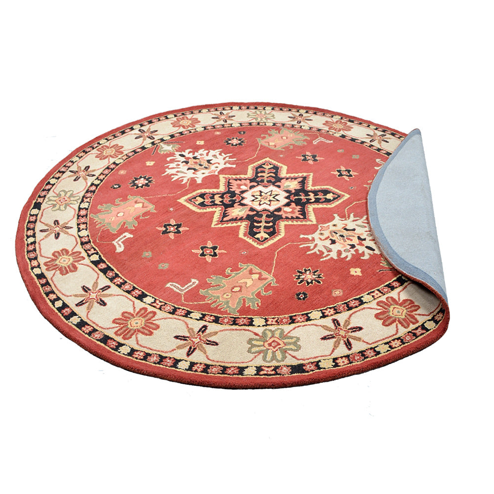 10'x10' Round Red Cream Hand Tufted Wool Area Rug X462801