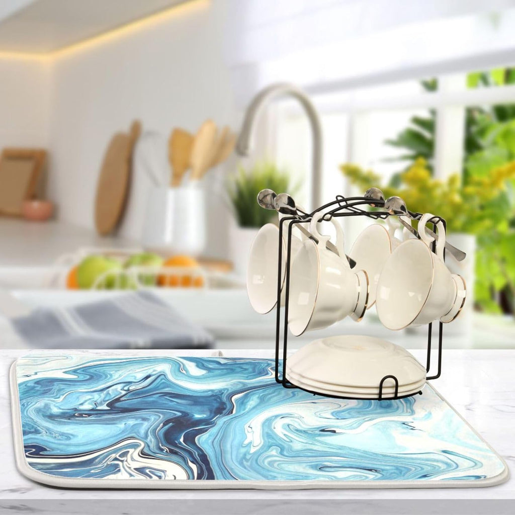 Blue Powder Dish Drying Mat for Kitchen Counter Y580