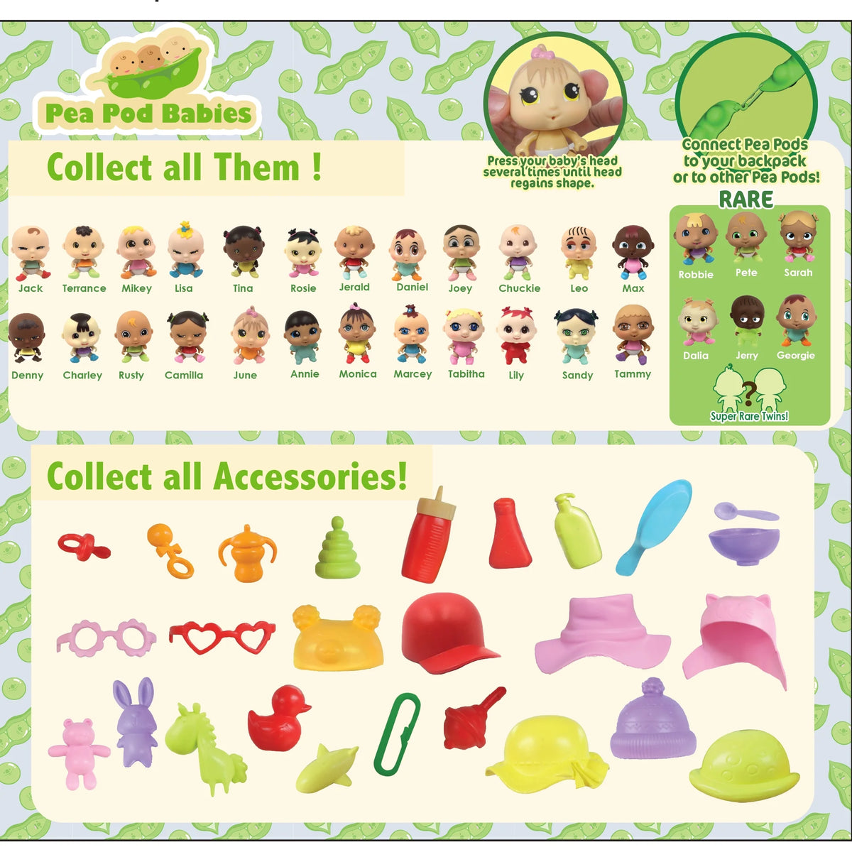 Giant Twenty Five Piece Playset with Mini Baby, Clothing, & Accessories in Soft Pea Pod D7030