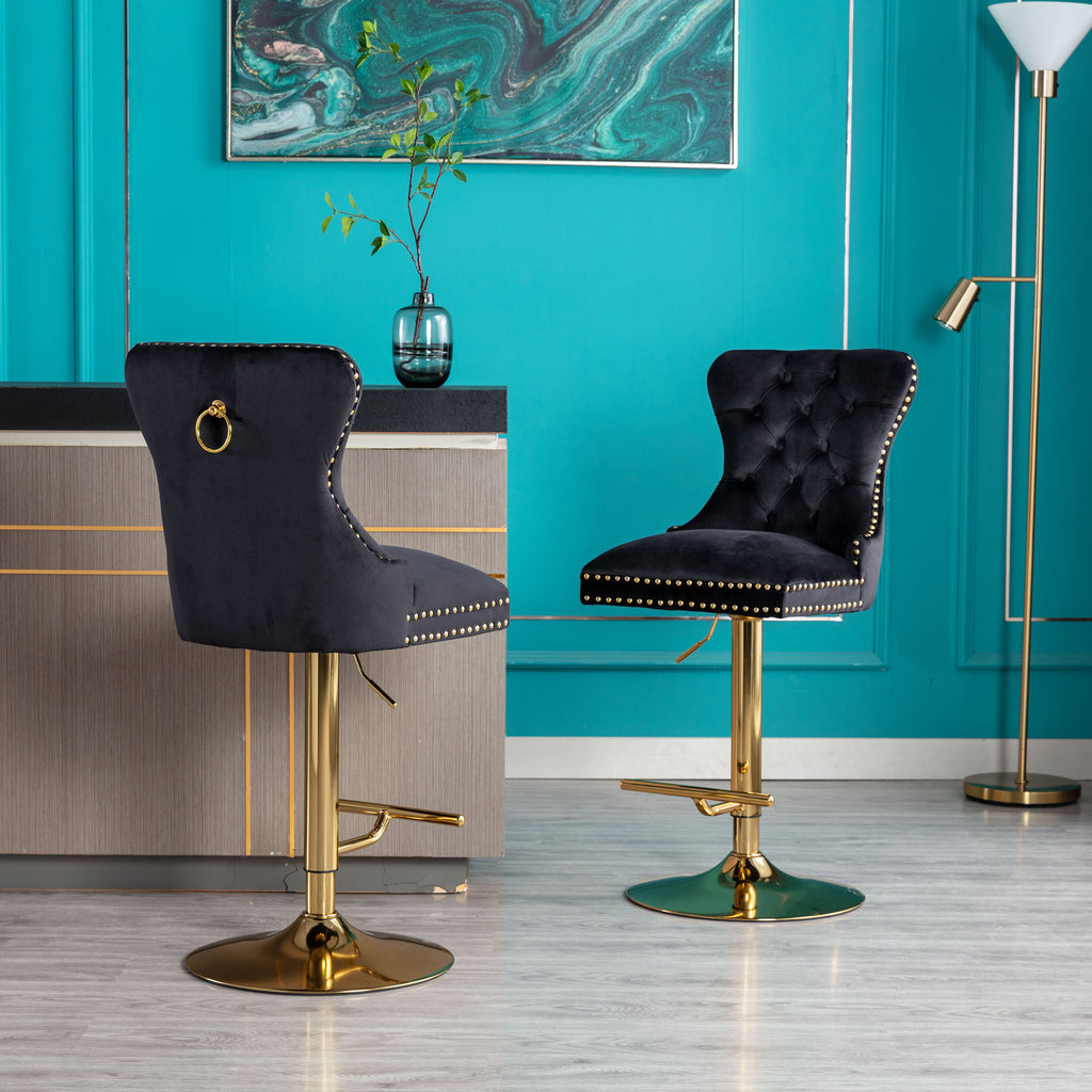Black Velvet Swivel Bar Stools, Set of 2 M7884