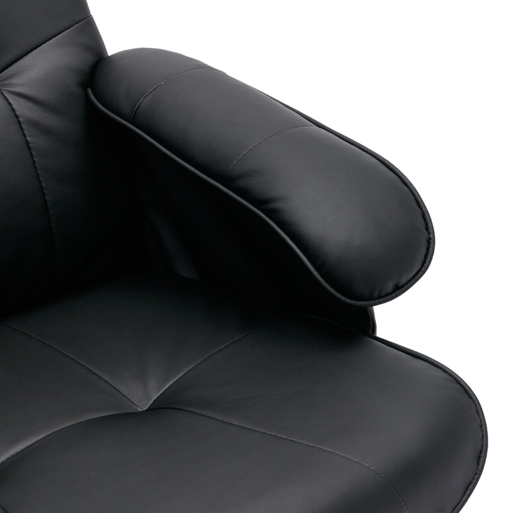 Beige Faux Leather Swivel Recliner Chair with Ottoman and Wood Base L295