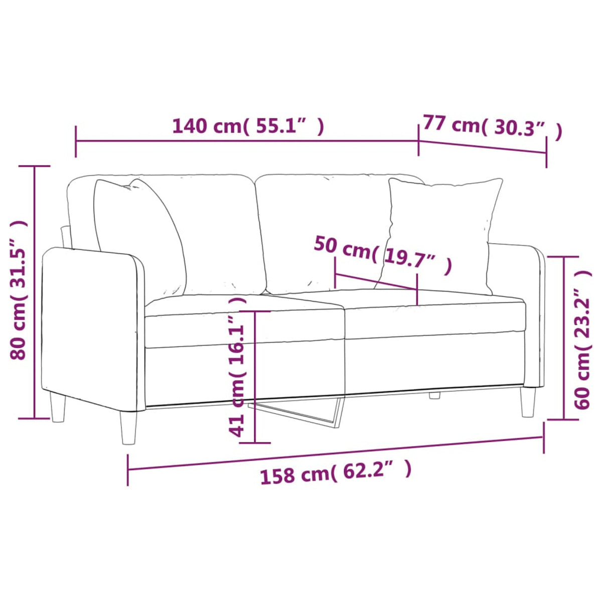 2-Seater Sofa Dark Gray Fabric V999