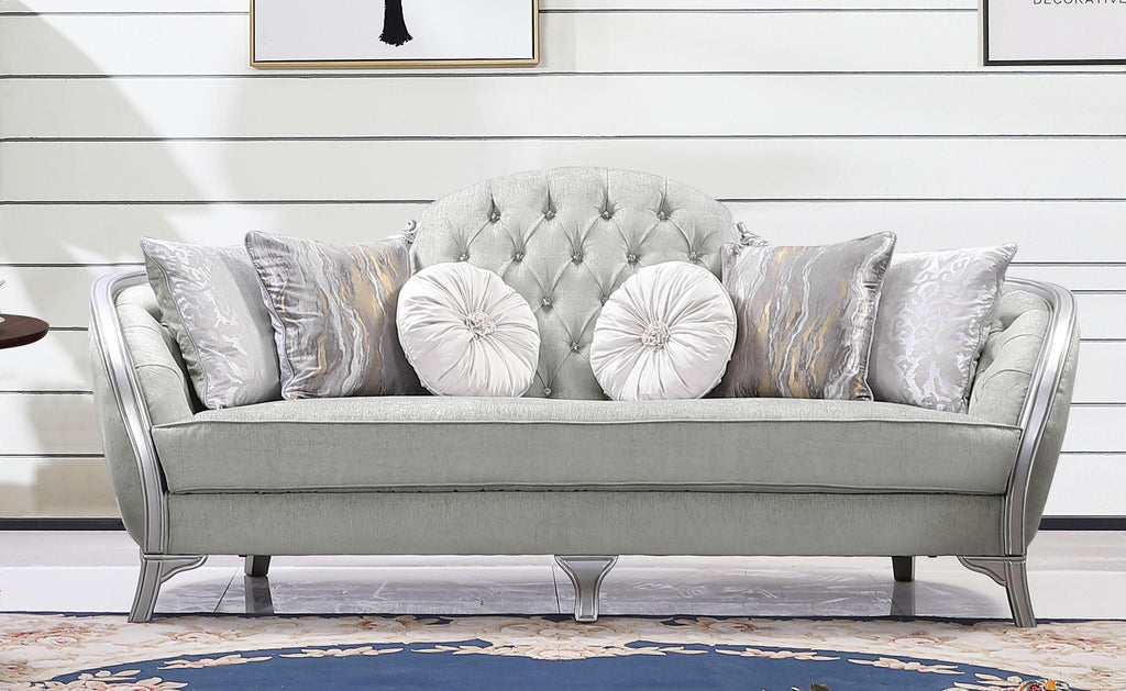 Silver Gray Finish Wood Sofa Set 2Pcs F243