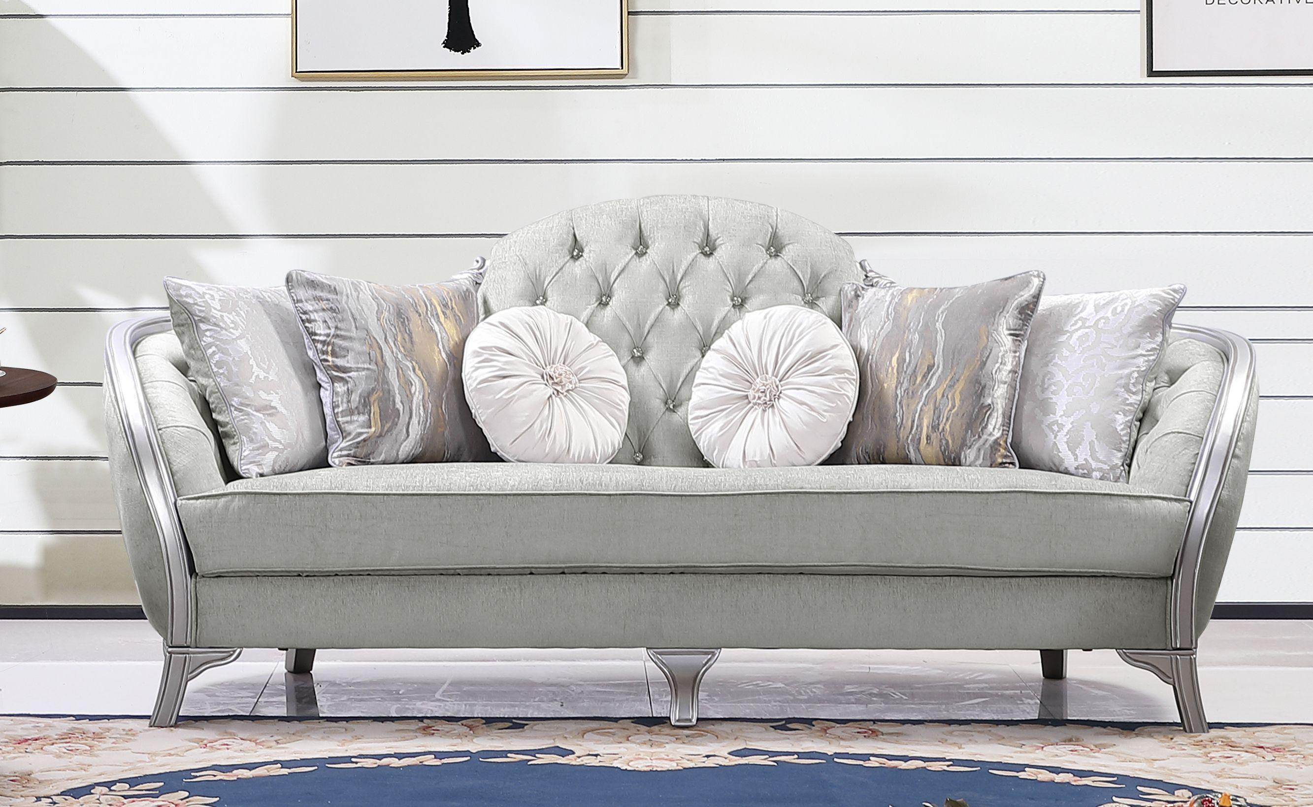 Silver Gray Finish Wood Sofa Set 2Pcs F243