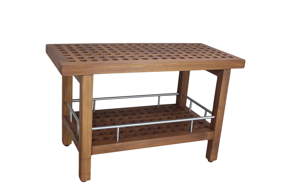 Teak & Stainless Shower Bench with Shelf M951842