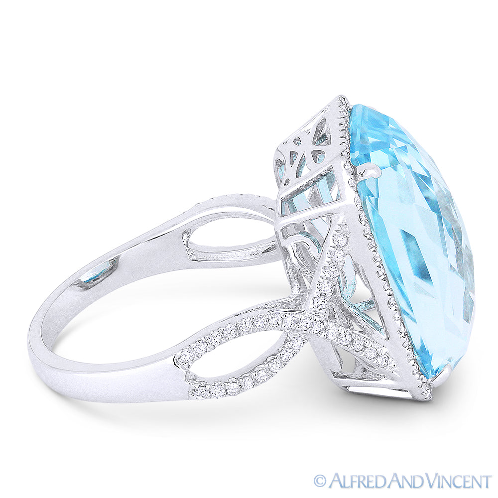 14k White Gold Blue Topaz Diamond Cocktail Ring T35516