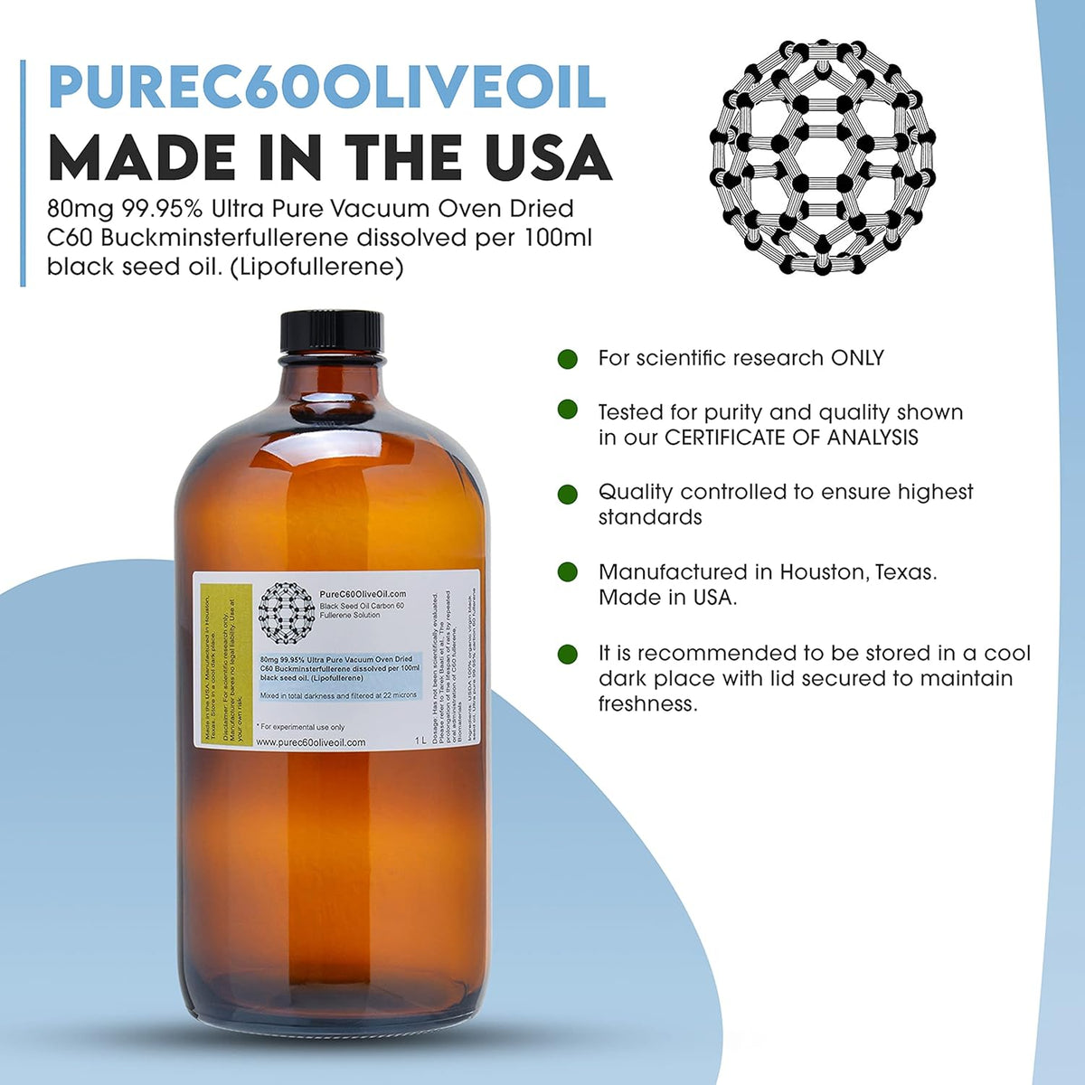C60 Black Seed Oil 1L / 33.8 Fl Oz 800mg Amber Glass Bottle J99481