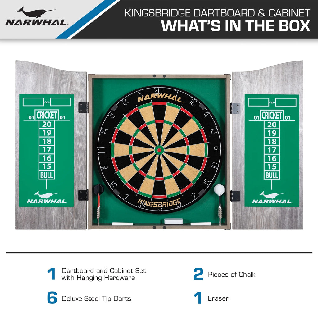18 in Dartboard and Cabinet Set with 6 Steel Tip Darts W325147