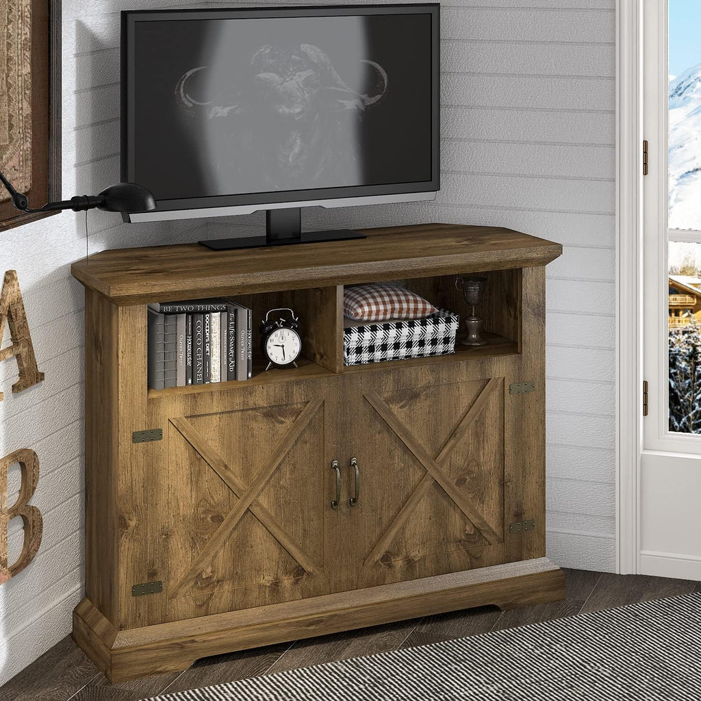 Espresso Corner TV Stand with Storage Cabinets T361110
